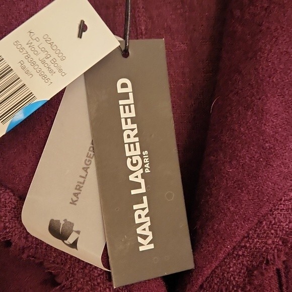 Karl Lagerfeld Paris Long Boiled Wool Jacket Coat in Raisin Purple Size S NWT! - Picture 10 of 11